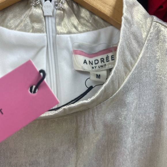ANDREE BY UNIT Shiny Silver Gold Dress NWT size M - Picture 2 of 3